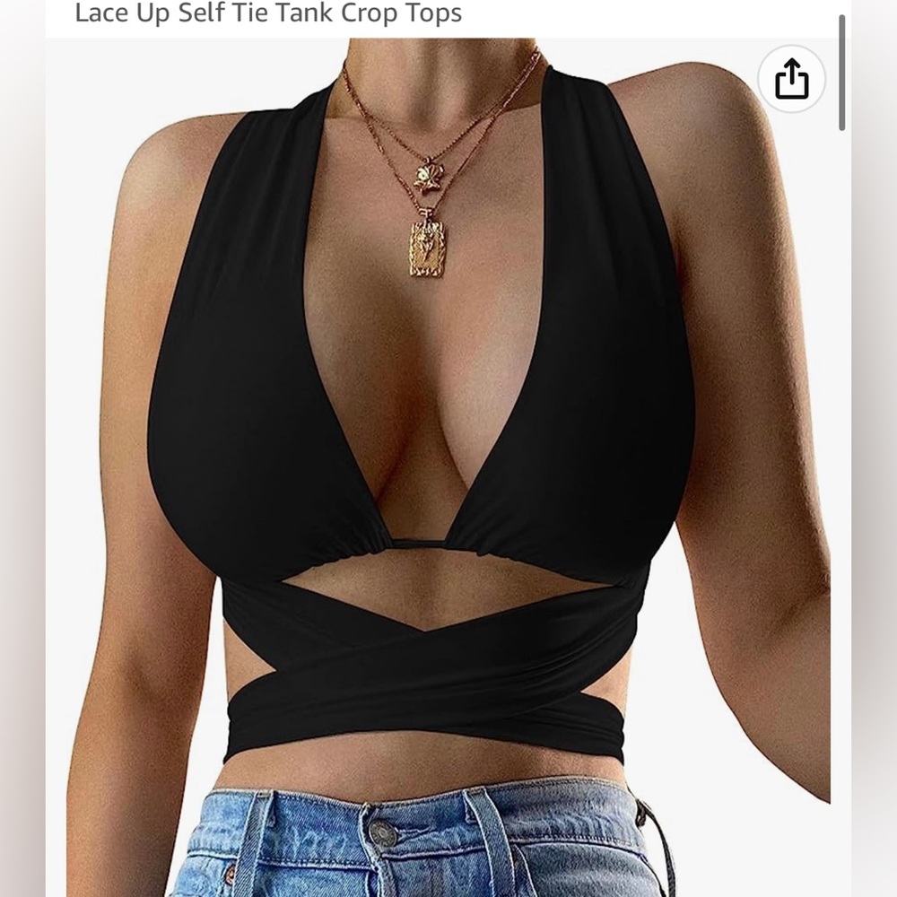 A burnt orange crop top tie up top, BURNT ORANGE